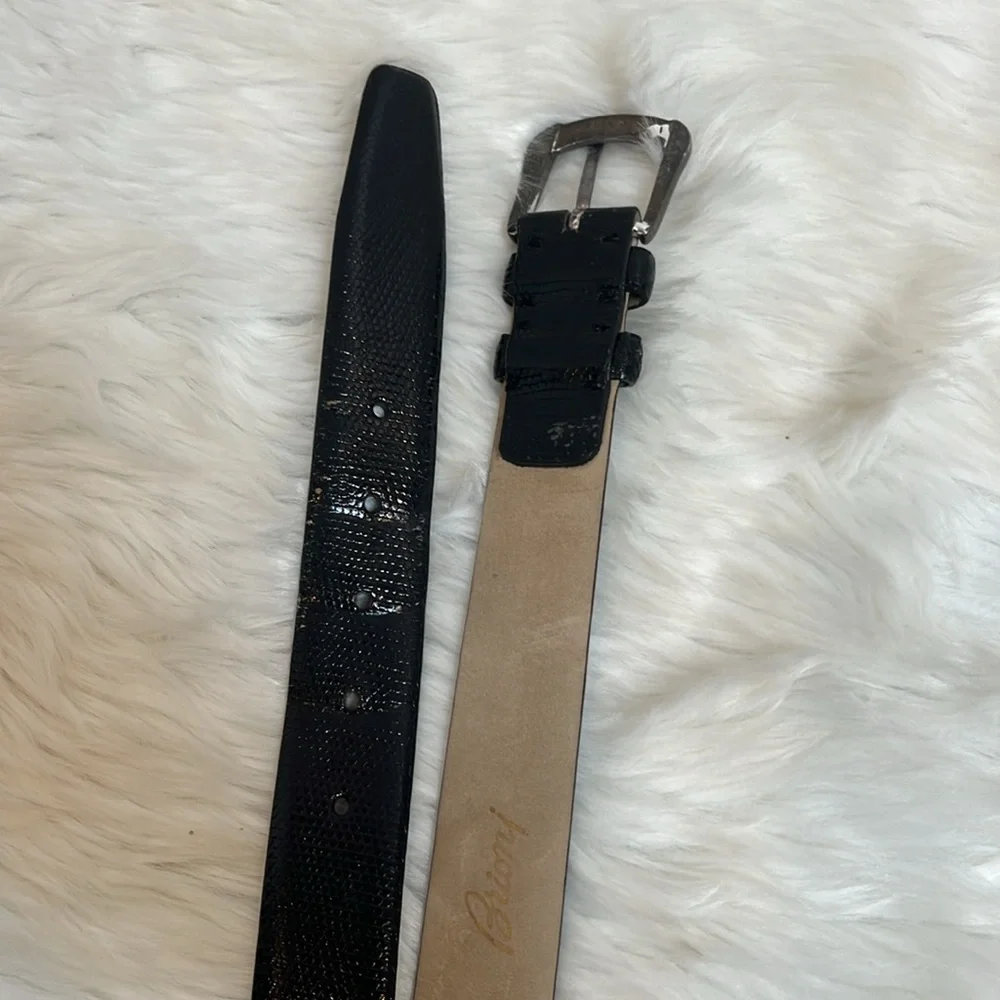 Brioni Black Genuine Lizard Silver Buckle Belt Men B261/F39